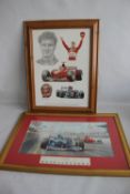 FRAMED RACING INTEREST PRINTS ENTITLED ,'TRIBUTE TO EDDIE IRVINE' BY STUART MCINTYRE and 'Damon's