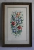 A LARGE FLORAL WATERCOLOUR, signed C A Cusson (?), 91 x 59 cm including frame