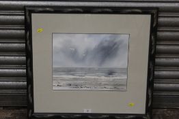 A FRAMED AND GLAZED SIGNED COASTAL SCENE WATERCOLOUR BY ROSALIE JORDAN - OVERALL SIZE 58CM X 63.5CM