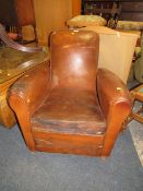 A VINTAGE BROWN LEATHER ?? CLUB ARMCHAIR A/F