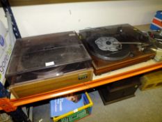 THREE TURNTABLES CONSISTING OF A SONY STEREO 230, A HITACHI DIRECT DRIVE PS-38 AND A PIONEER QUARTZ
