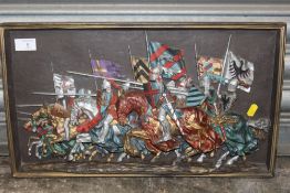 A 3D PICTURE OF KNIGHTS CHARGING INTO BATTLE - OVERALL SIZE 29CM X 51CM