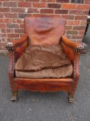 A VINTAGE LEATHER ??? STUDDED CLUB STYLE ARMCHAIR A/F