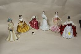 SIX ROYAL DOULTON AND COALPORT FIGURINES, ONE WITH HEAD DETACHED