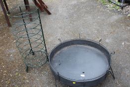 A TALL CIRCULAR WIRE FRAME SWEET PEA PLANTER TOGETHER WITH ANOTHER