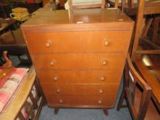 AN OAK FIVE DRAWER CHEST TOGETHER WITH A BLANKET BOX (2)