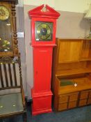 A MODERN RED PAINTED GERMAN GRANDMOTHER CLOCK H188 CM