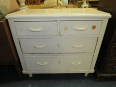 A VINTAGE PAINTED FOUR DRAWER PINE CHEST H-85 W-91 CM