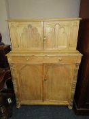 AN ANTIQUE PINE CHIFFONIER IN THE GOTHIC STYLE H- 137 W-94 CM