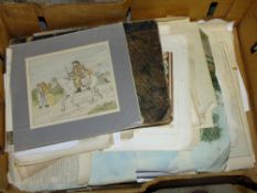 A TRAY OF WATERCOLOURS AND EPHEMERA ETC.