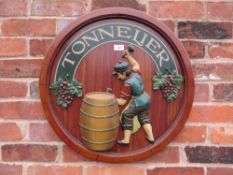 A CIRCULARS ADVERTISING 'TONNELIER' WALL PLAQUE DIA -60 CM