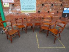 A HARLEQUIN SET OF SIX ANTIQUE ELM KITCHEN CHAIRS