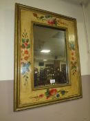 A MODERN FLORAL PAINTED WALL MIRROR 67 X 52 CM