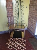 A RETRO DRINKS TROLLEY WITH WOODEN WINE RACKS ETC (6)