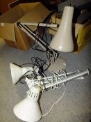 A DESKTOP ANGLE POISE LAMP TOGETHER WITH TWO OTHER ANGLE POISE LAMPS