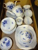 A TRAY OF ROYAL COPENHAGEN BLUE AND WHITE TEAWARE (LARGER TEAPOT HAS HOLE IN BASE)