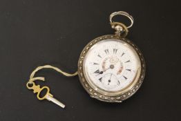 A TURKISH TYPE OPEN FACED MANUAL WIND POCKET WATCH