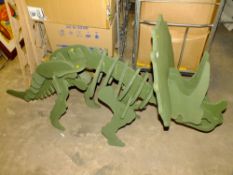 A LARGE TRICERATOPS WOODEN MODEL H-89 CM L-177CM TOGETHER WITH EXTRA PIECES AND TEMPLATES