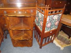 A MAHOGANY ART NOUVEAU TWO FOLD SCREEN H-107 CM TOGETHER WITH A CORNER CUPBOARD (2)
