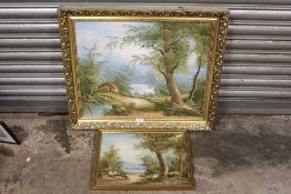 TWO FRAMED OIL ON CANVASES - LARGEST OVERALL SIZE 61.5CM X 71CM