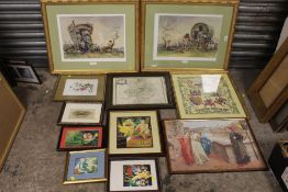 A SELECTION OF PICTURES AND PRINTS TO INCLUDE TWO SIGNED STURGEON PRINTS, BERYL COOK PRINT ETC