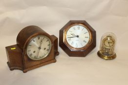 A 'GENTS OF LEICESTER' WALL CLOCK (CRACKED GLASS) A DOMED SKELETON CLOCK AND A MANTEL CLOCK (3)