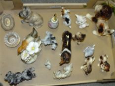 A TRAY OF ANIMAL FIGURES TO INCLUDE BESWICK AND DOULTON DOG EXAMPLES