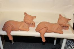 TWO TERRACOTTA CAT GARDEN ORNAMENTS