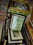 TWO BOXES OF PRINTS AND PICTURE FRAMES