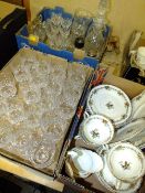 TWO SMALL TRAYS OF GLASSWARE TOGETHER WITH A TRAY OF TUSCAN CHINA ETC.