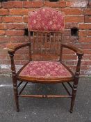 AN EDWARDIAN MAHOGANY INLAID BEDROOM CHAIR