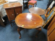 A SMALL OAK BARLEYTWIST CUPBOARD TOGETHER WITH A MODERN COFFEE TABLE AND AN OAK OCCASIONAL TABLE