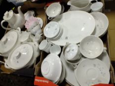 TWO TRAYS OF HAND PAINTED TEA AND DINNERWARE ETC.