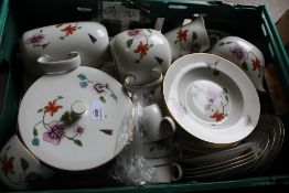 A LARGE TRAY OF ROYAL WORCESTER DINNERWARE, TEA AND COFFEE POTS ETC.