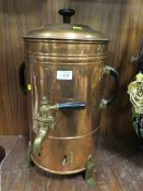 A LARGE COPPER HEAVY TEA URN