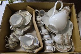 A TRAY OF CHINA TO INCLUDE NORITAKE TEA SET WITH TEA POT AND A YAMARA TEA SET