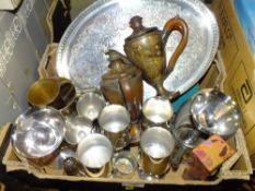 A SMALL TRAY OF SILVER PLATED WARE
