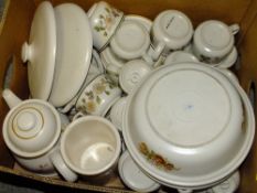 A TRAY OF HARVEST AND AUTUMN LEAVES PATTERN CERAMICS