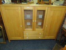 A MODERN GLAZED DISPLAY CABINET H-126 W-177CM