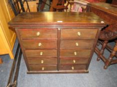 A SMALL HEAVY TEN DRAWER CHEST - H 68 cm, W 80 cm