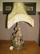 A LARGE ROCOCO STYLE TABLE LAMP WITH SHADE - OVERALL H-70 CM