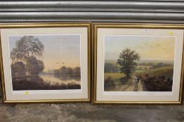 A PAIR OF GILT FRAMED AND GLAZED SIGNED GERALD COULSON PRINTS ENTITLED 'COUNTRY LIFE' AND 'SUMMER R