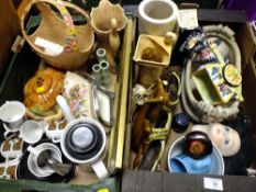 TWO TRAYS OF VINTAGE AND RETRO CERAMICS ETC. TO INCLUDE A MEAKIN COFFEE SET, LEAPING DEER TABLE LAM