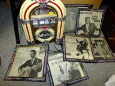 A NOVELTY JUKEBOX RADIO TOGETHER WITH TWO TRAYS OF VINTAGE MUSIC PUBLICATIONS, MELODY MAKER, NEW MU