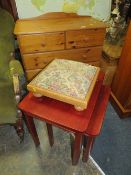 A MODERN PINE FIVE DRAWER CHEST TOGETHER WITH OCCASIONAL TABLES ETC (4)