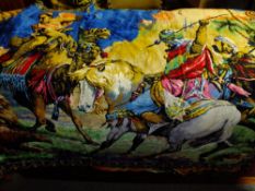 TWO LARGE BRIGHTLY COLOURED NORTH AFRICAN DESIGN WALL HANGINGS