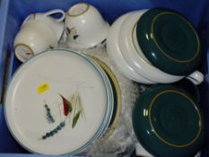 A TRAY OF DENBY GREENWHEAT PATTERN CERAMICS
