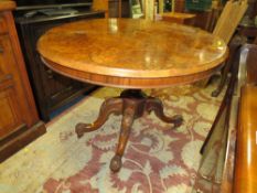 A VICTORIAN BURR WALNUT OVAL TILT TOP TABLE A/F