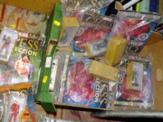 A BOX OF MARVEL CHESS PIECES AND MAGAZINES