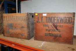 TWO VINTAGE J T UNDERWOOD WINE AND SPIRIT MERCHANT CRATES